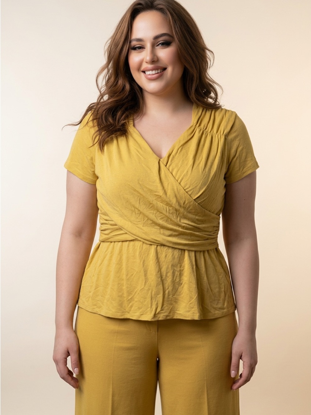 ***NWOT***cleo Wrap-Front Short Sleeve Top in Mustard